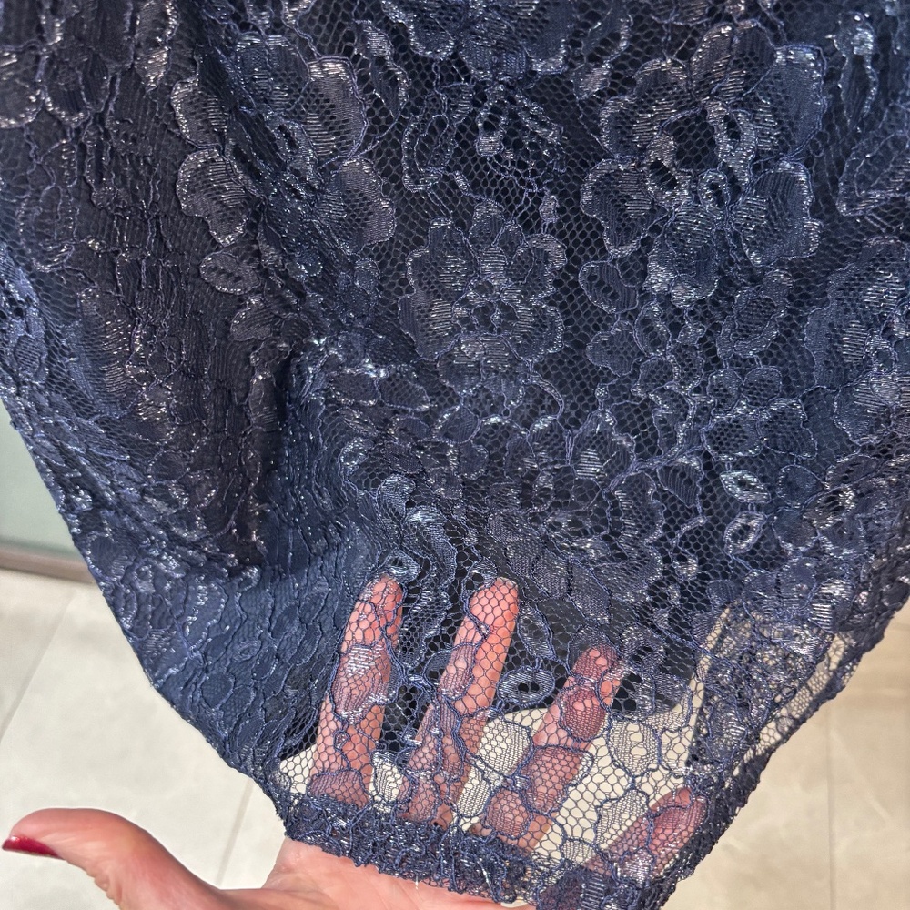 Dress the Population One-shoulder Lace Cocktail Dress - Blue Size M - Picture 11 of 13